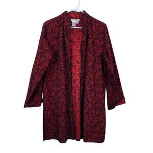Vintage Y2K Coldwater Creek Crimson Floral Jacquard Tapestry Swing Coat  Size Me